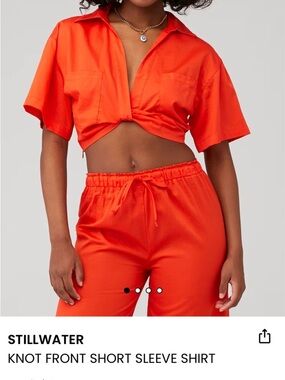 Stillwater Knot Front Short Sleeve Shirt - Bright Orange